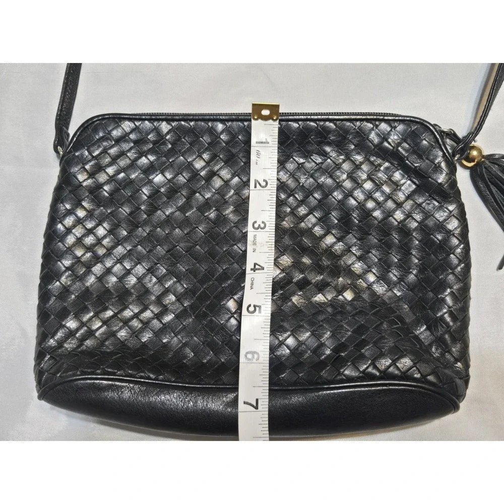 Vtg Ganson Basket Weave Leather Hobo Handbag M‎ Black Lined Purse Shoulder Bag